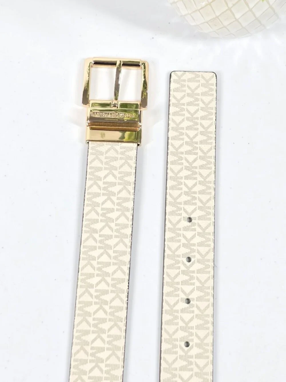 Michael Kors Reversible Belt Women L Cream Gold Buckle NWT